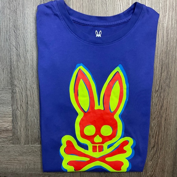 Psycho Bunny T-Shirt Mens 5 Medium Purple Skull Bunny Crossbones Logo Graphic - Picture 3 of 6